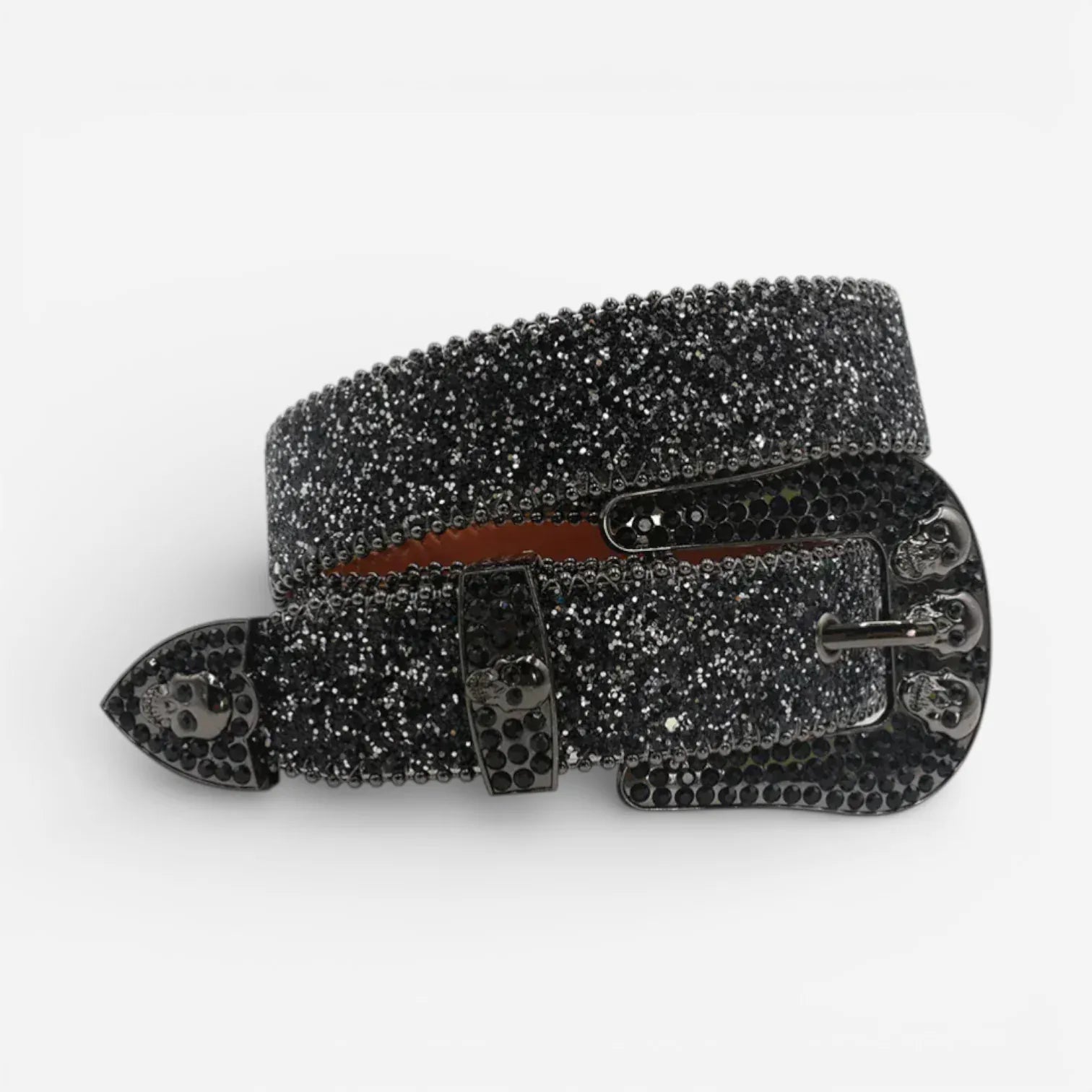 Maison de la Ceinture Noir / 105cm Ceinture à strass crâne unisexe – Skull shine