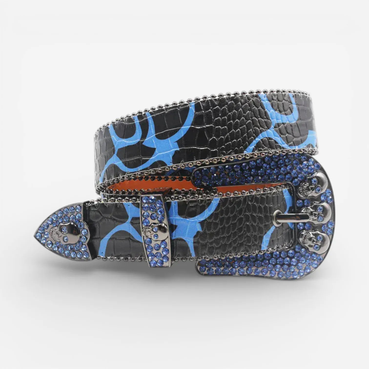 Maison de la Ceinture Noir / Bleu / 105cm Ceinture à strass crâne unisexe – Skull shine