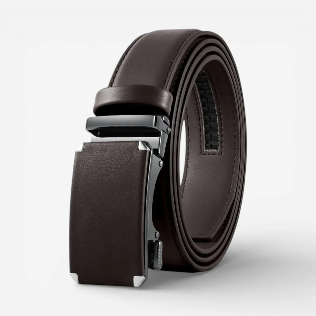 VATAN Ceinture Homme Réglable à Cliquet En Cuir Véritable - Boucle Automatique Sans Trou, Largeur 3.5 Cm - Idéale Bureau Et Casual