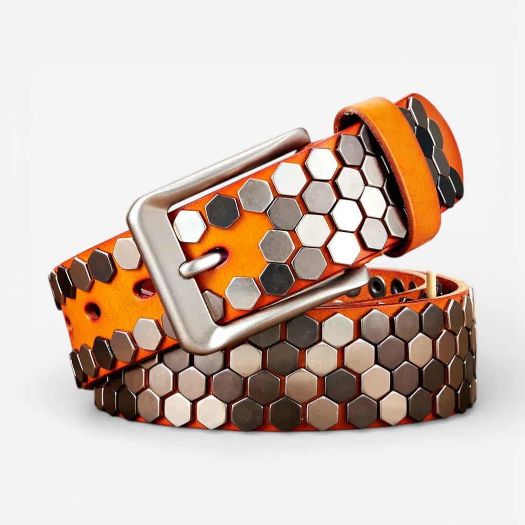 Maison de la Ceinture Cognac / 105cm Ceinture cloutée homme – Hexarock