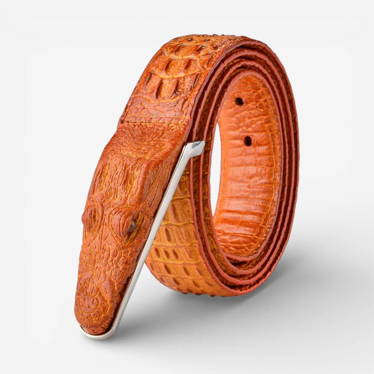 Maison de la Ceinture Marron orangé / 110cm Ceinture crocodile homme – Drakarys