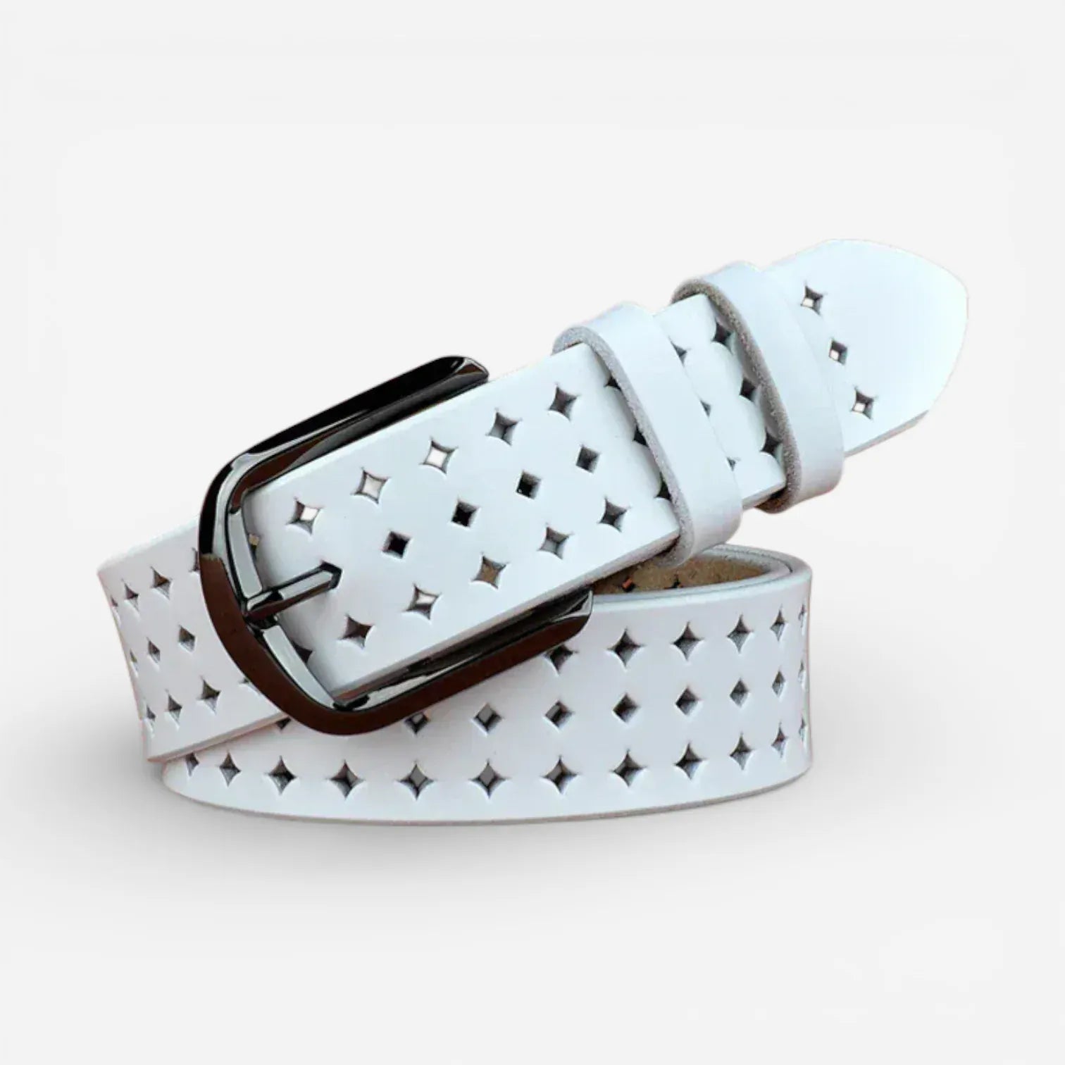 Maison de la Ceinture Blanc / 95cm Ceinture cuir ajourée femme – Anaria