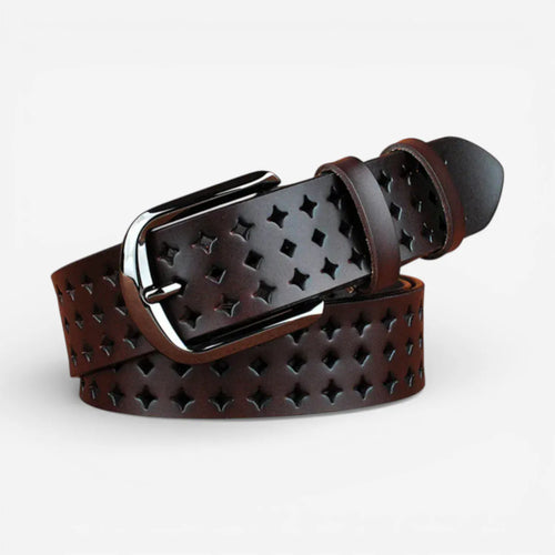 Maison de la Ceinture Café / 95cm Ceinture cuir ajourée femme – Anaria