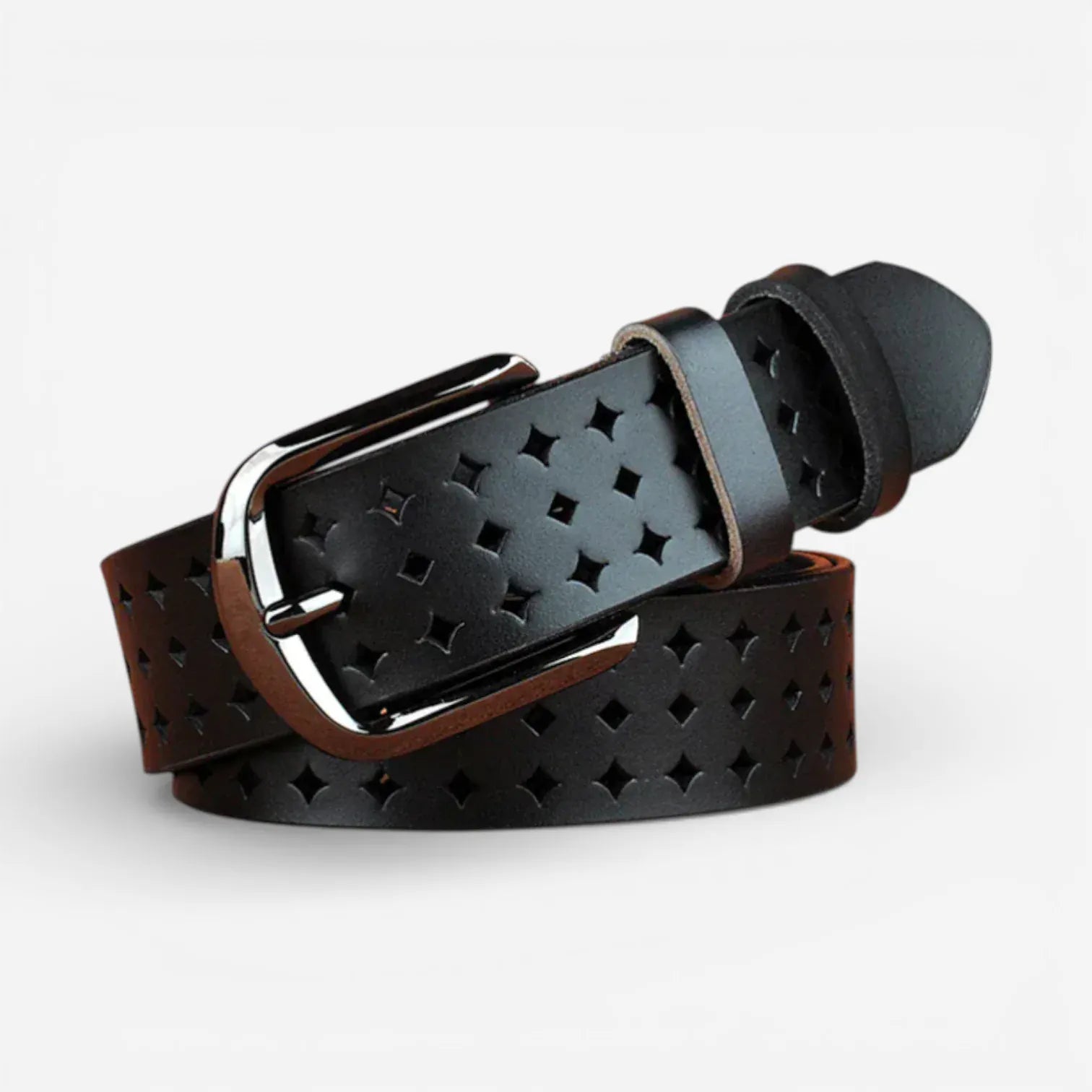 Maison de la Ceinture Noir / 95cm Ceinture cuir ajourée femme – Anaria