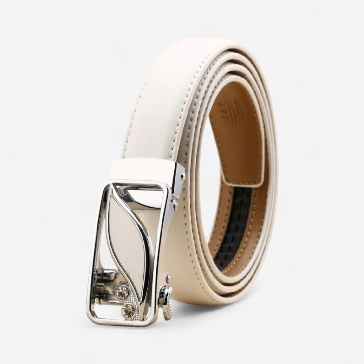 Maison de la Ceinture Feuille Blanc Argent / 95cm Ceinture Cuir Femme – Mirana