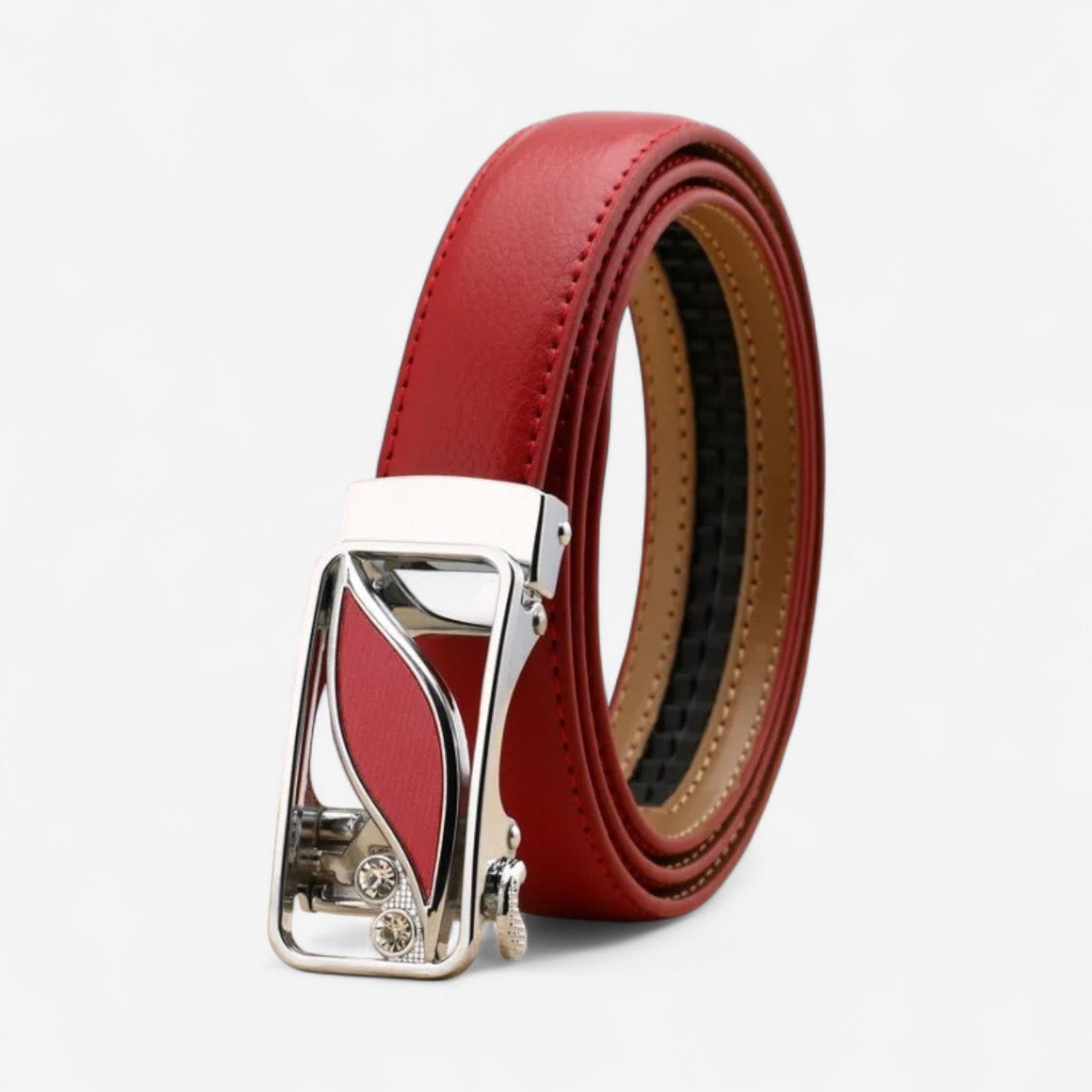 Maison de la Ceinture Feuille Rouge Argent / 95cm Ceinture Cuir Femme – Mirana
