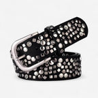 Ceinture cuir femme avec rivets géométriques argentés, modèle Narelia