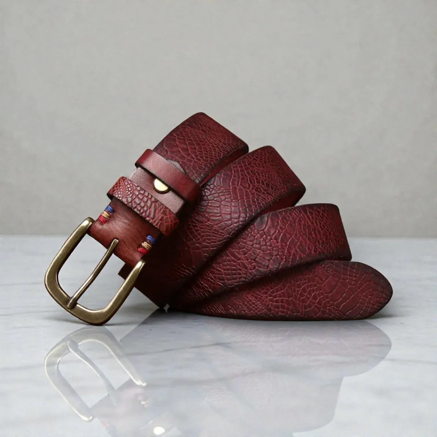 Maison de la Ceinture Marron rougeâtre / 100cm Ceinture cuir texturé homme – Serydan