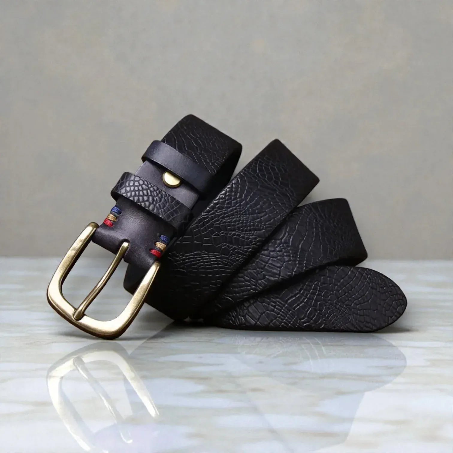 Maison de la Ceinture Noir / 100cm Ceinture cuir texturé homme – Serydan