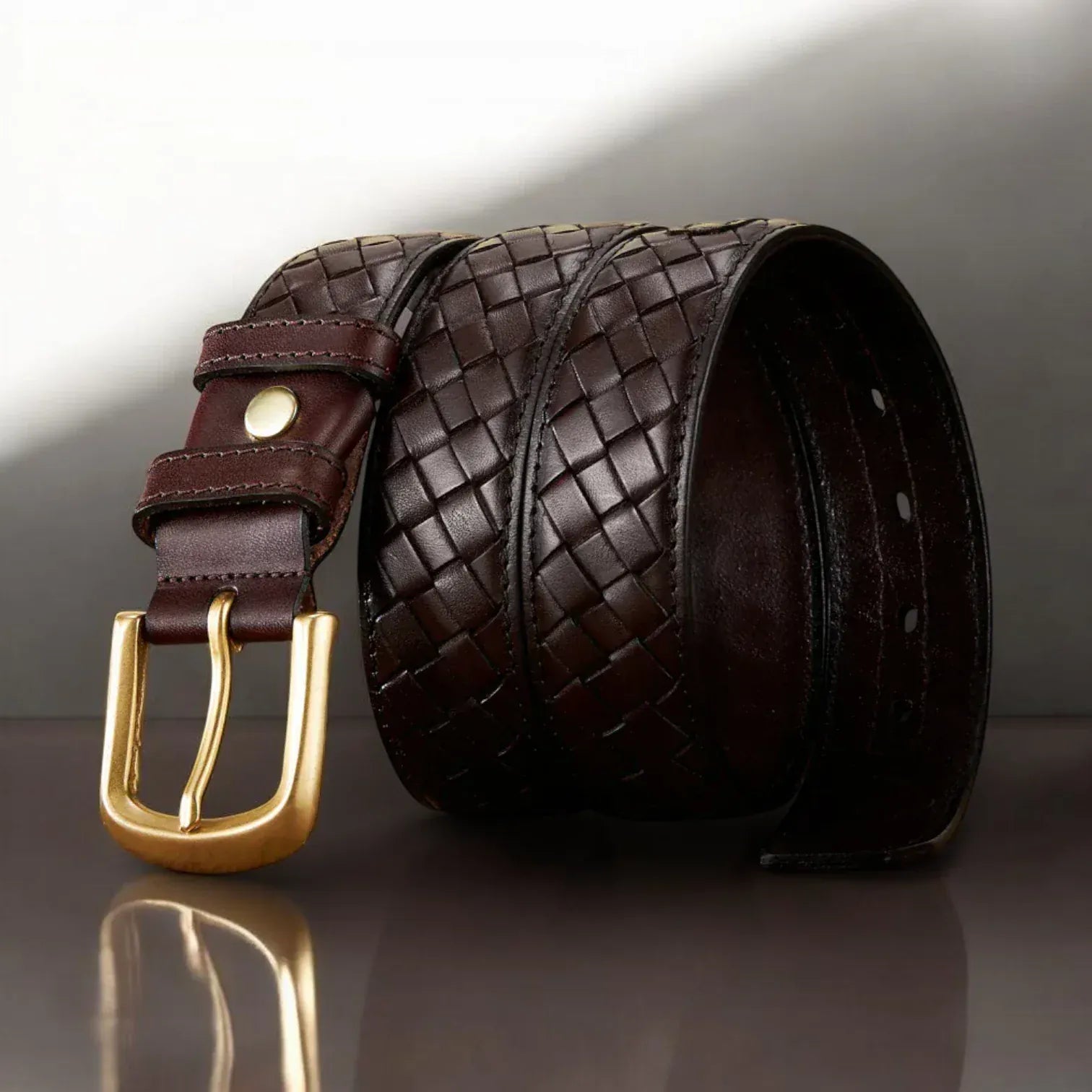 Maison de la Ceinture Café / 105cm Ceinture cuir tressé homme - Veldor