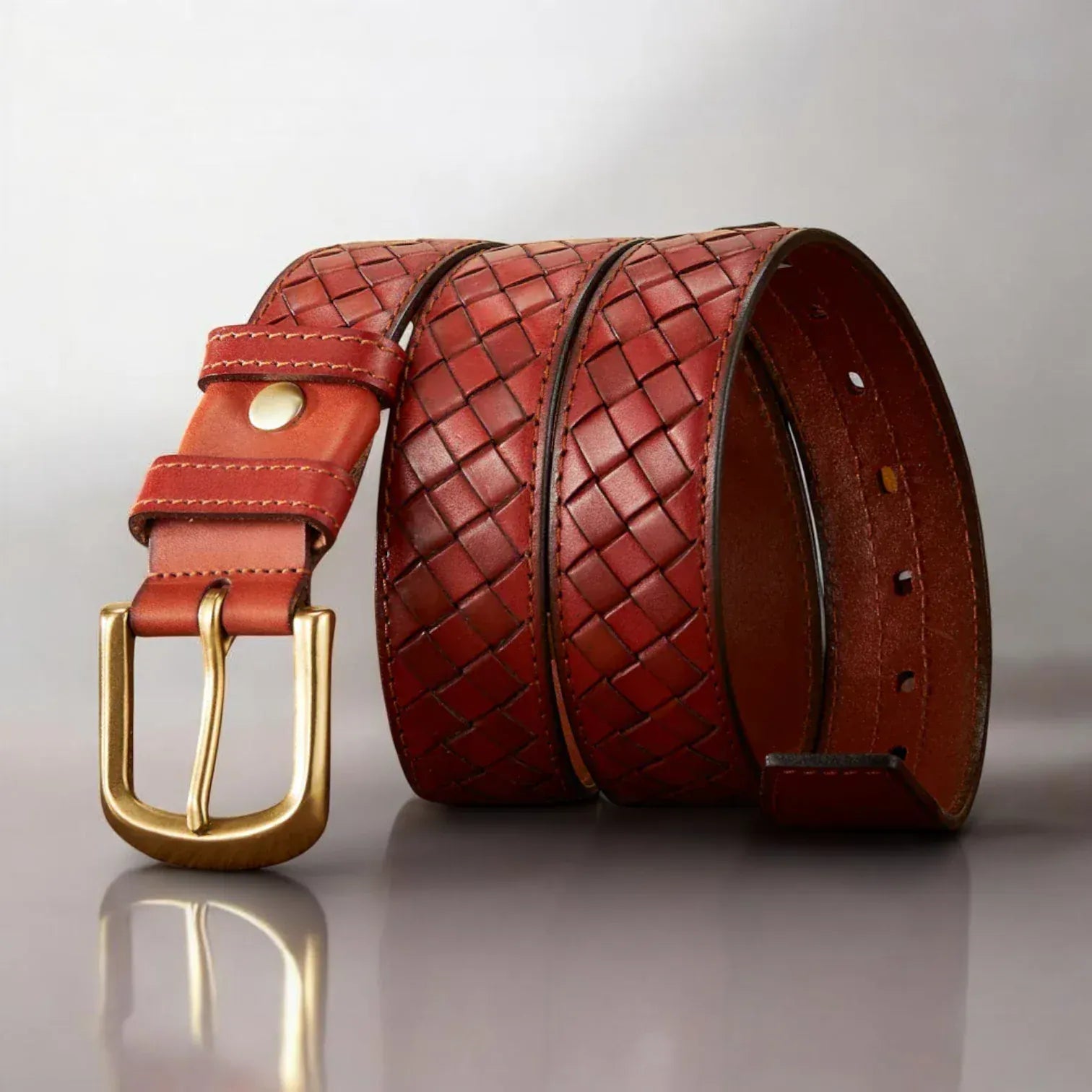 Maison de la Ceinture Cognac / 105cm Ceinture cuir tressé homme - Veldor