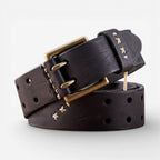 Ceinture cuir vintage homme patiné avec double ardillon, modèle Bravor