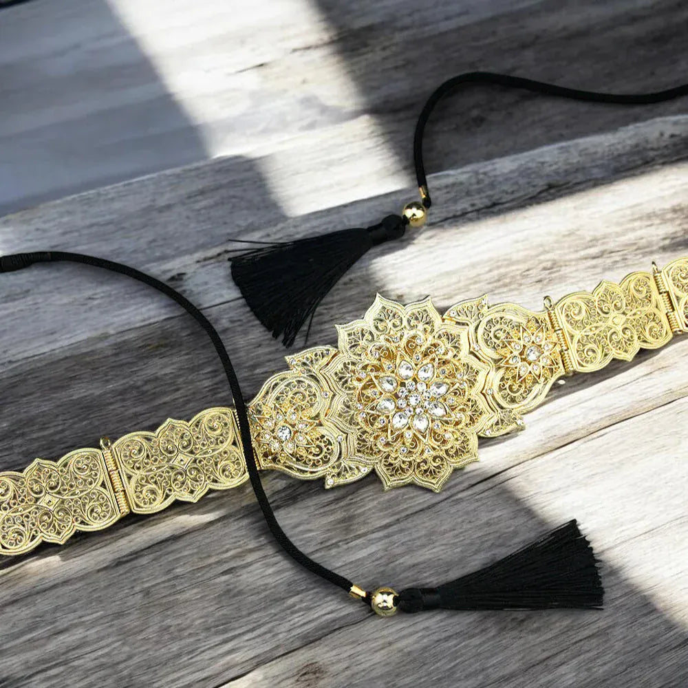 Maison de la Ceinture Noir / Taille unique Ceinture marocaine femme - Zahira