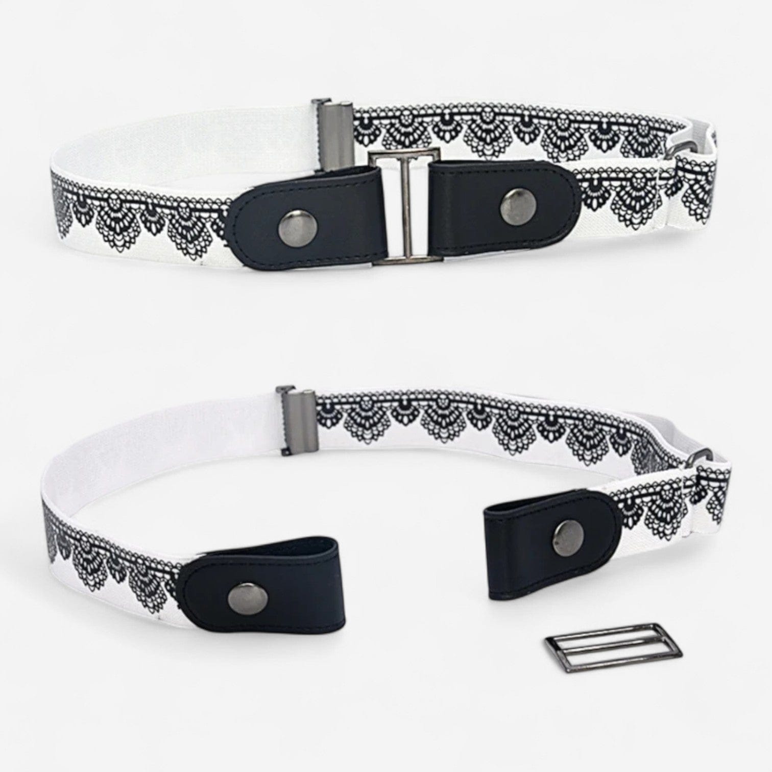 Maison de la Ceinture Blanc avec fleur / 85-120cm Ceinture sans boucle - Selya