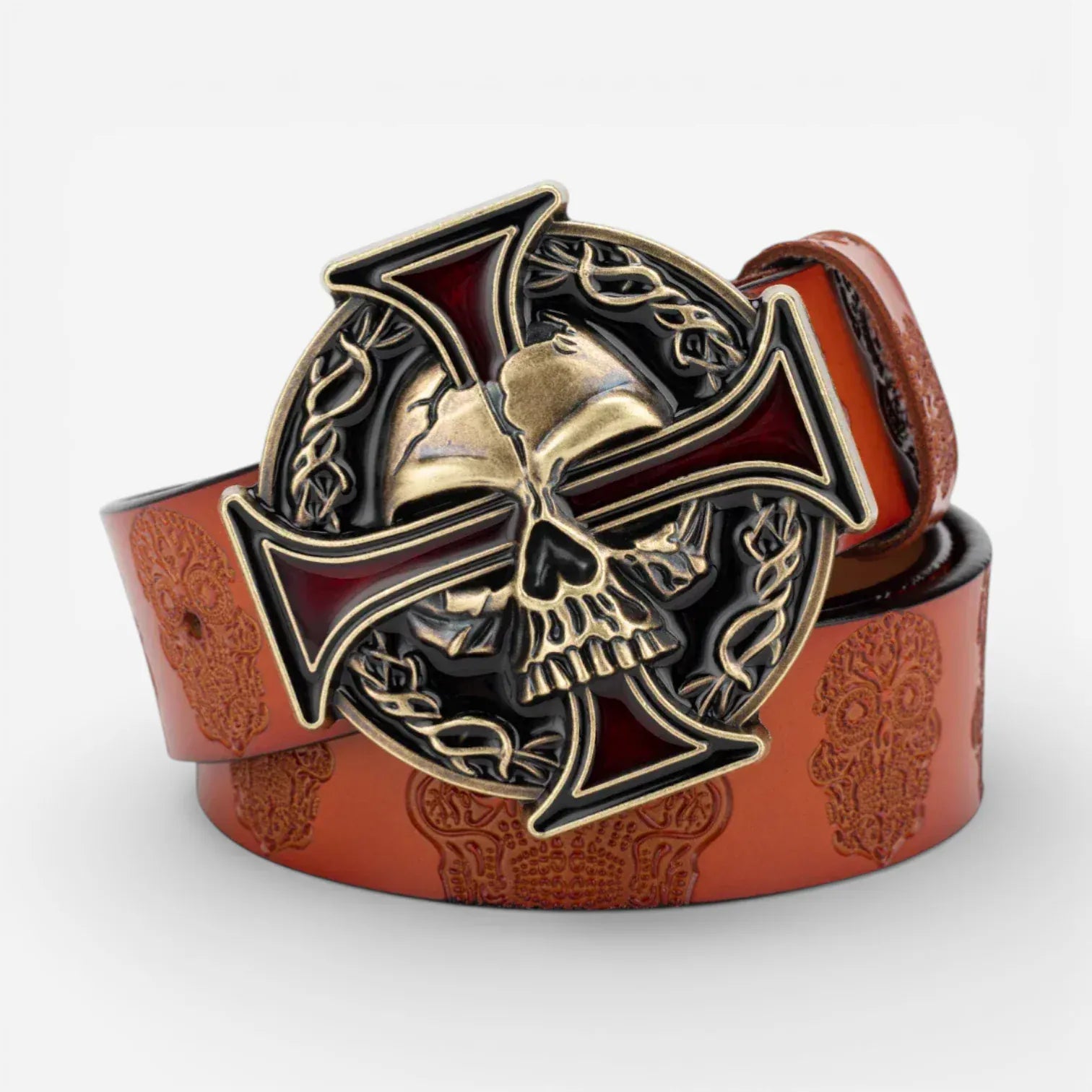 Maison de la Ceinture Bronze / Cognac / 90cm Ceinture tête de mort – Skullcross