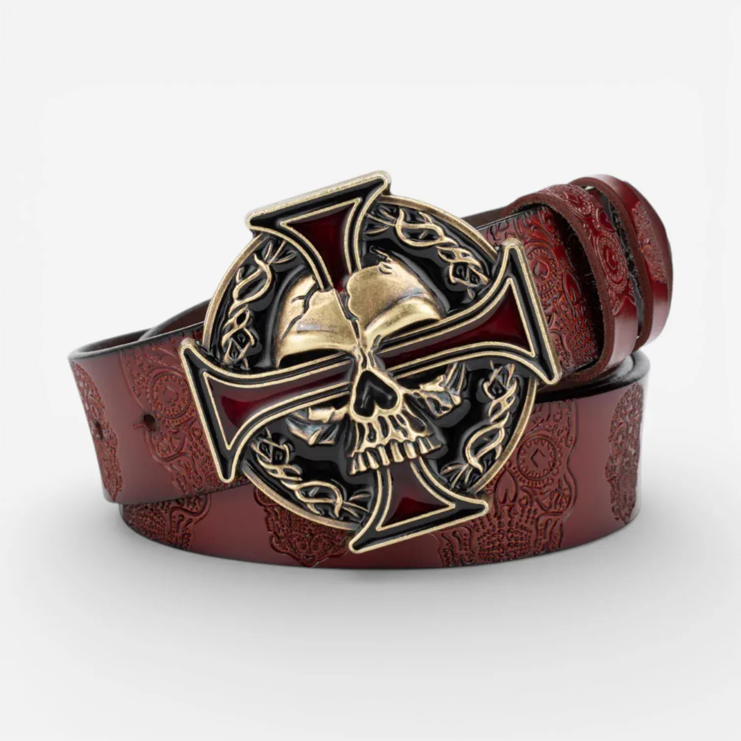 Maison de la Ceinture Bronze / Marron rougeâtre / 90cm Ceinture tête de mort – Skullcross