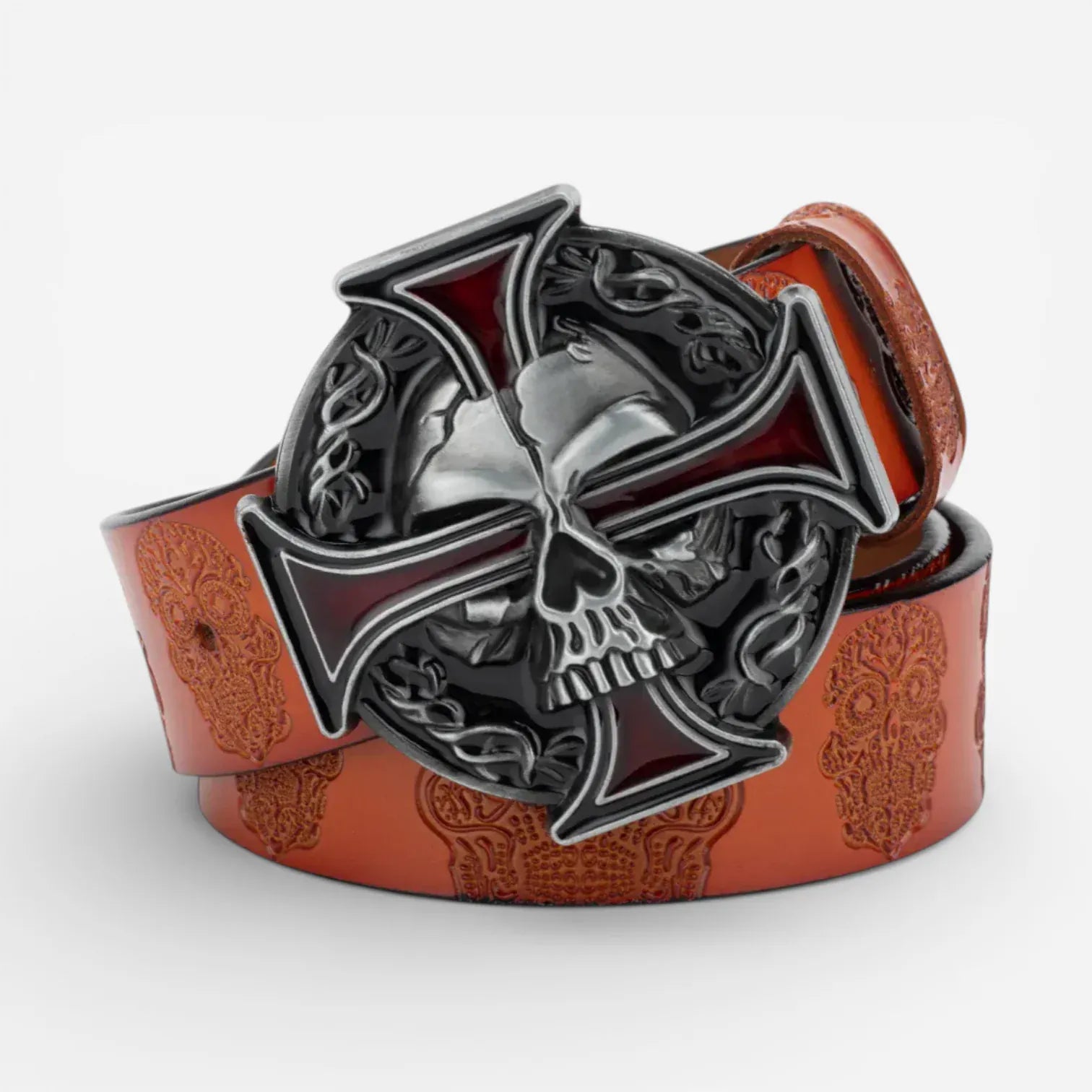 Maison de la Ceinture Gris / Cognac / 90cm Ceinture tête de mort – Skullcross