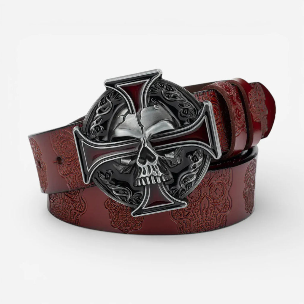 Maison de la Ceinture Gris / Marron rougeâtre / 90cm Ceinture tête de mort – Skullcross