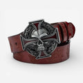 Maison de la Ceinture Gris / Marron rougeâtre / 90cm Ceinture tête de mort – Skullcross