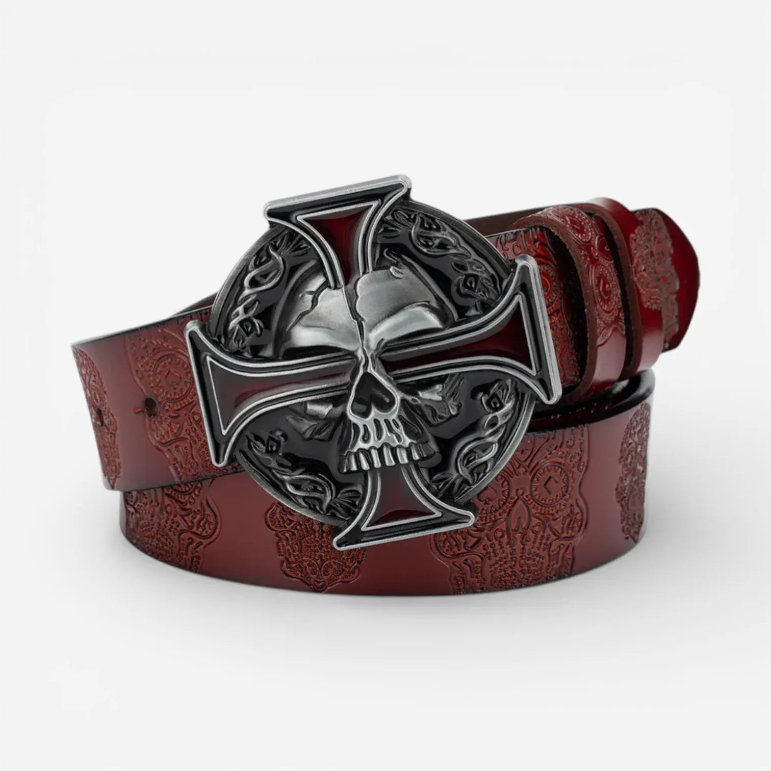 Maison de la Ceinture Gris / Marron rougeâtre / 90cm Ceinture tête de mort – Skullcross