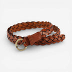 Ceinture tressée femme tricot souple avec boucle dorée, modèle Solenya